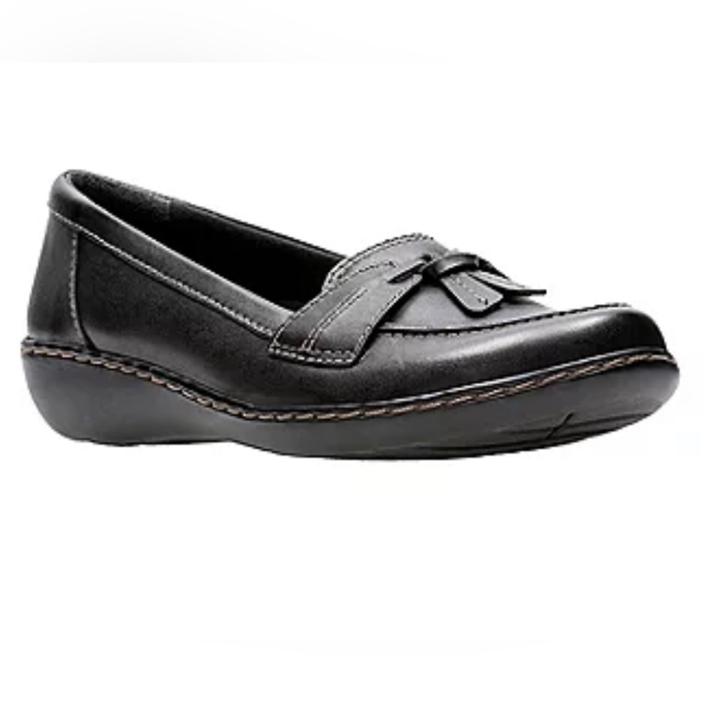 Clarks Collection black leather Ashland bubble loafers shoes size 8.5M